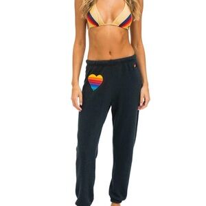 Aviator Nation Rainbow Heart Sweatpants-Charcoal